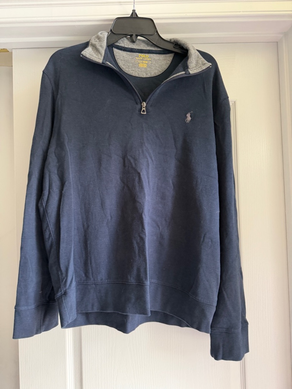Polo by Ralph Lauren Men's Navy Half-Zip Pullover with Grey Trim